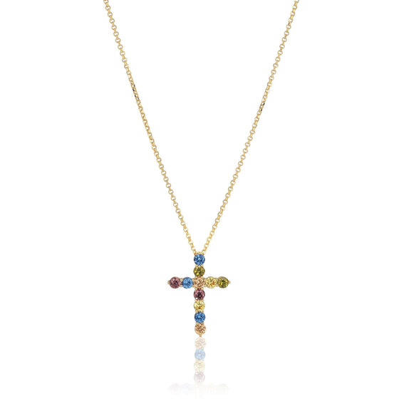 Sif Jakobs Jewellery - Halskette Belluno Croce  - 18K vergoldet mit bunten Zirkonia - Beautiful Joy