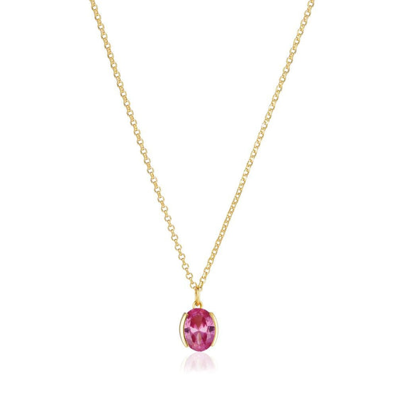Sif Jakobs Jewellery - Halskette Ellisse Carezza - 18k vergoldet, mit pinkem Zirkonia - Beautiful Joy