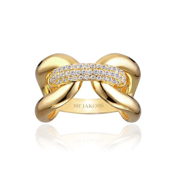 Sif Jakobs Jewellery - Ring Capri Tre - 18K Gold Plattiert Mit Weissen Zirkonia - 50 – 16.00 mm - Beautiful Joy