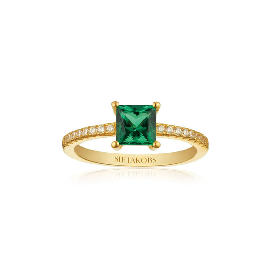 Sif Jakobs Jewellery - Ring Ellera Quadrato - 18k vergoldet, mit grünem Zirkonia - Gold - Beautiful Joy