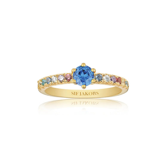 Sif Jakobs Jewellery - Ring Ellera Uno Grande vergoldet mit blauem und bunten Zirkonia - 50 - 16.00 mm - Beautiful Joy