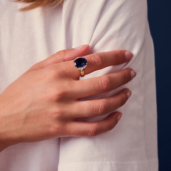 Sif Jakobs Jewellery - Ring Ellisse Grande - 18K vergoldet mit blauen Zirkonia - 60 - 19.00 mm - Beautiful Joy