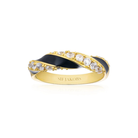 Sif Jakobs Jewellery - Ring Ferrara Nero - 18k vergoldet mit weissen Zirkonia und schwarzem Emaille - Silber - Beautiful Joy