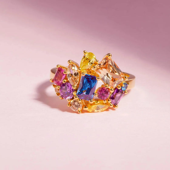 Sif Jakobs Jewellery - Ring Grande Ivrea vergoldet mit bunten Zirkonia - 50 - 16.00 mm - Beautiful Joy